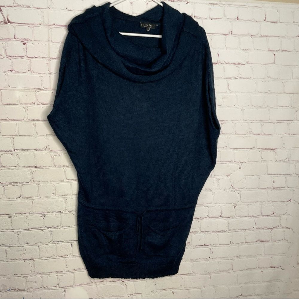 Chiaramente Women’s Sweater Tunic Dress Alpaca Mohair Wool Cowl Neck Teal Size M